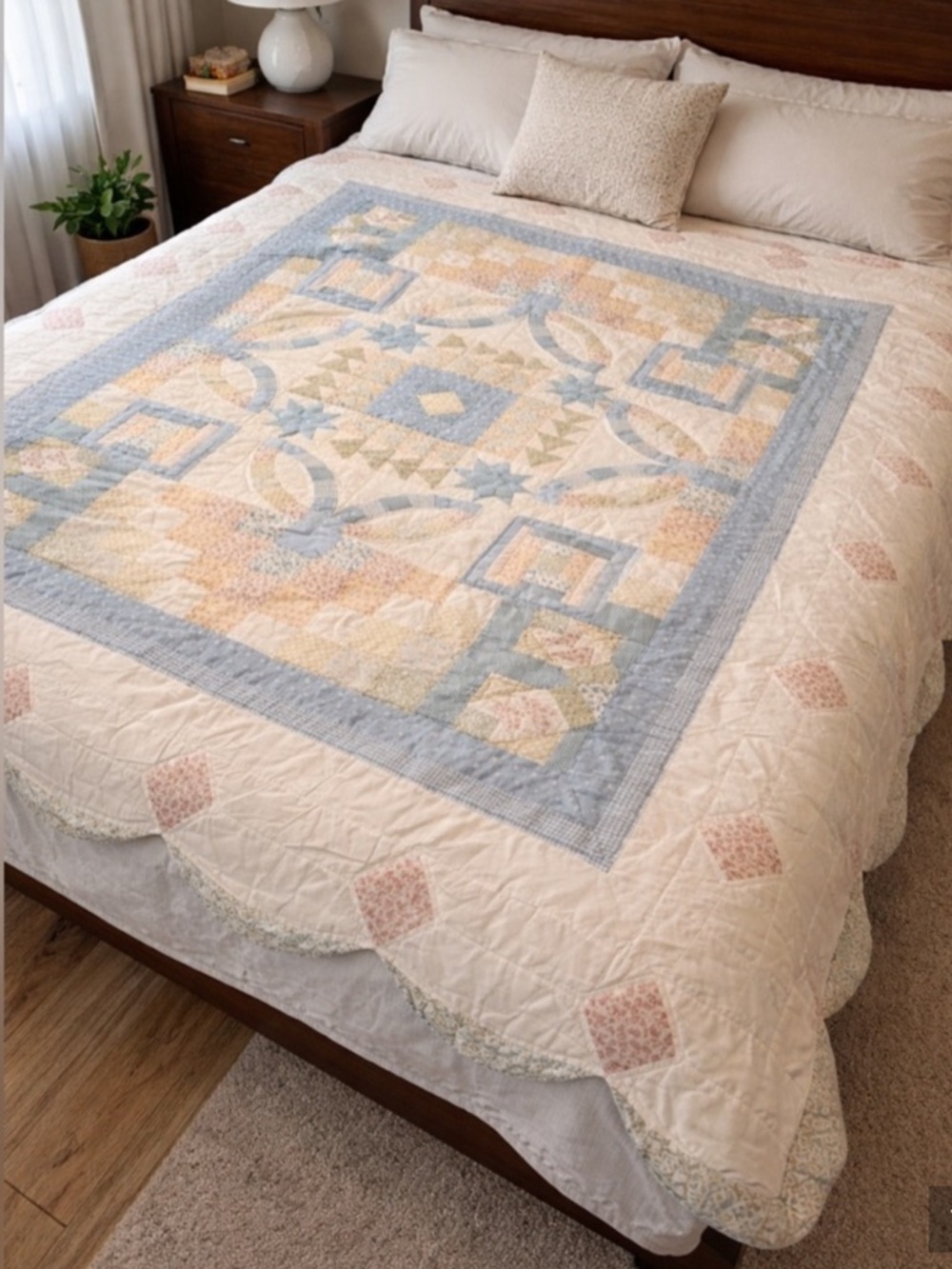 Vintage handmade quilted blanket 64x79